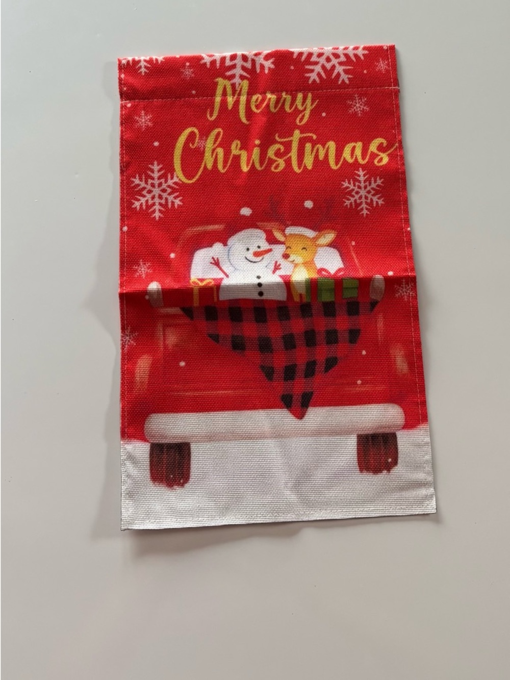 Merry Christmas Red Holiday flag with Snowman & Reindeer